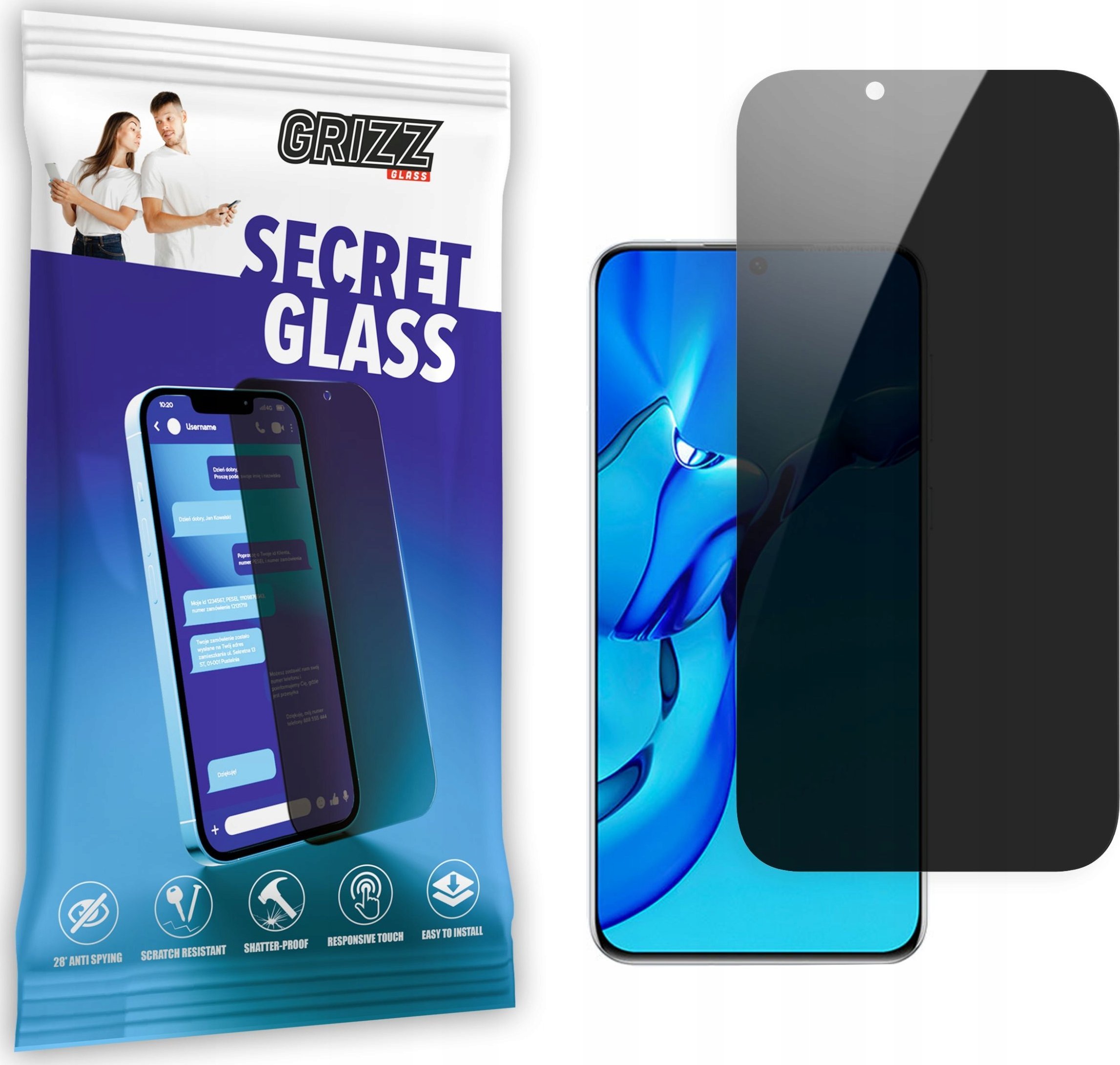 Qelq mbrojtës privatësie Grizz SecretGlass për Huawei P50E, xham qeramik, i tejdukshëm