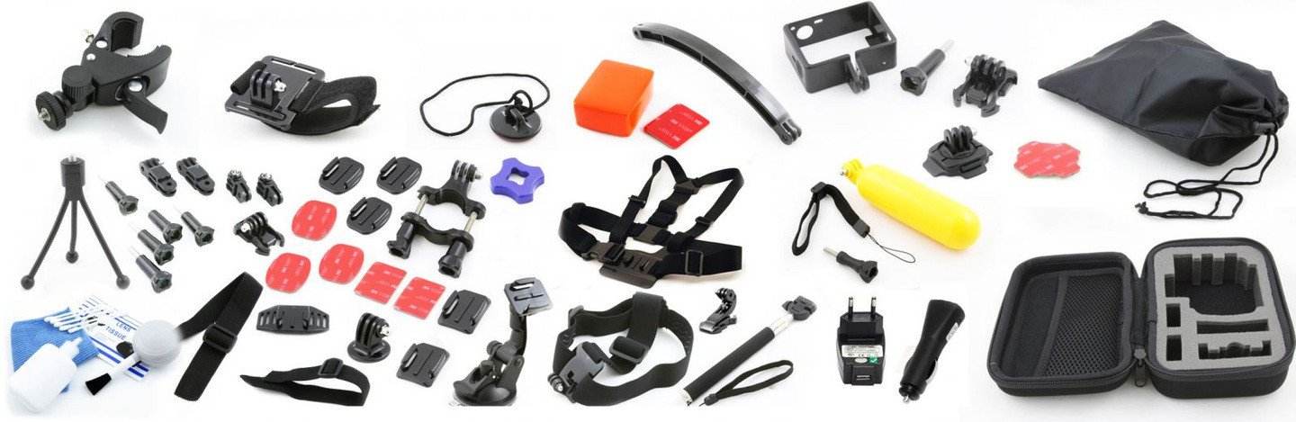 Set aksesorësh për kamera sportive LARGEST, për GoPro HERO 4 3+ 3 2 dhe SJCAM, komplet universal, i zi