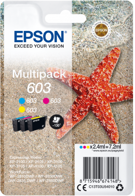 Ngjyrë për printer Epson multipack 3-colours 603, 130 faqe, e kaltër/vjollcë/verdhë