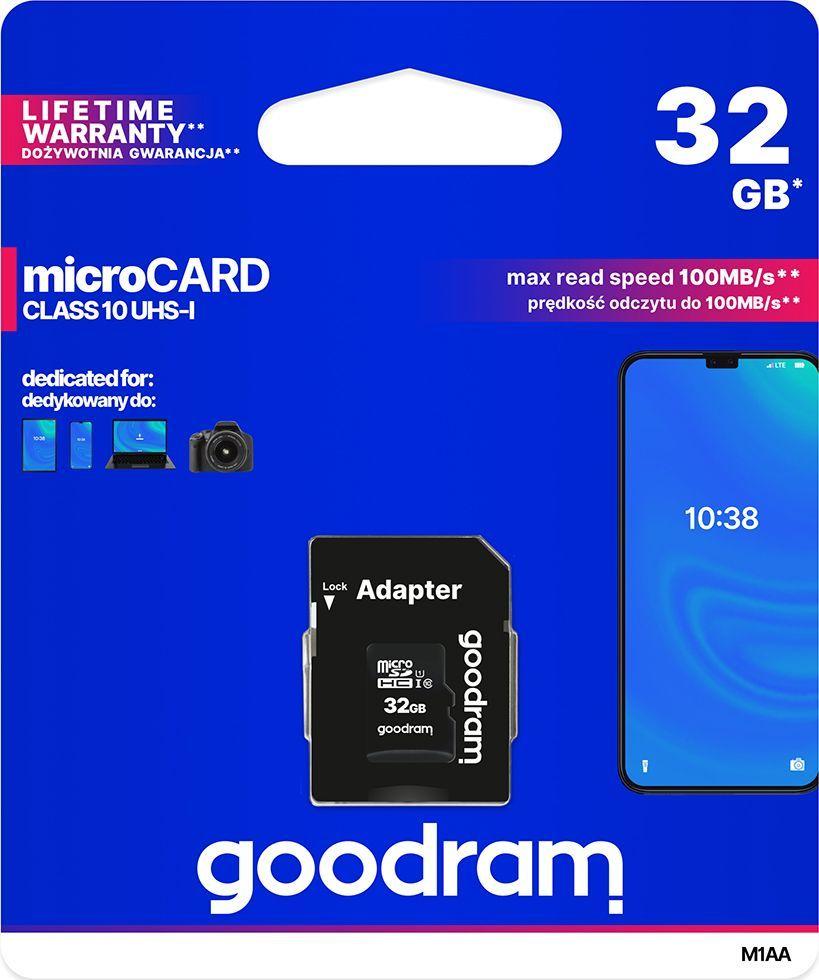 Kartë GoodRam MicroSDHC 32 GB Klasa 10 UHS-I (M1AA-0320R12)