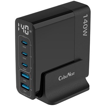 Karikues murale CubeNest S5D0 GaN, 140W, 5 porta USB A dhe USB C, i zi