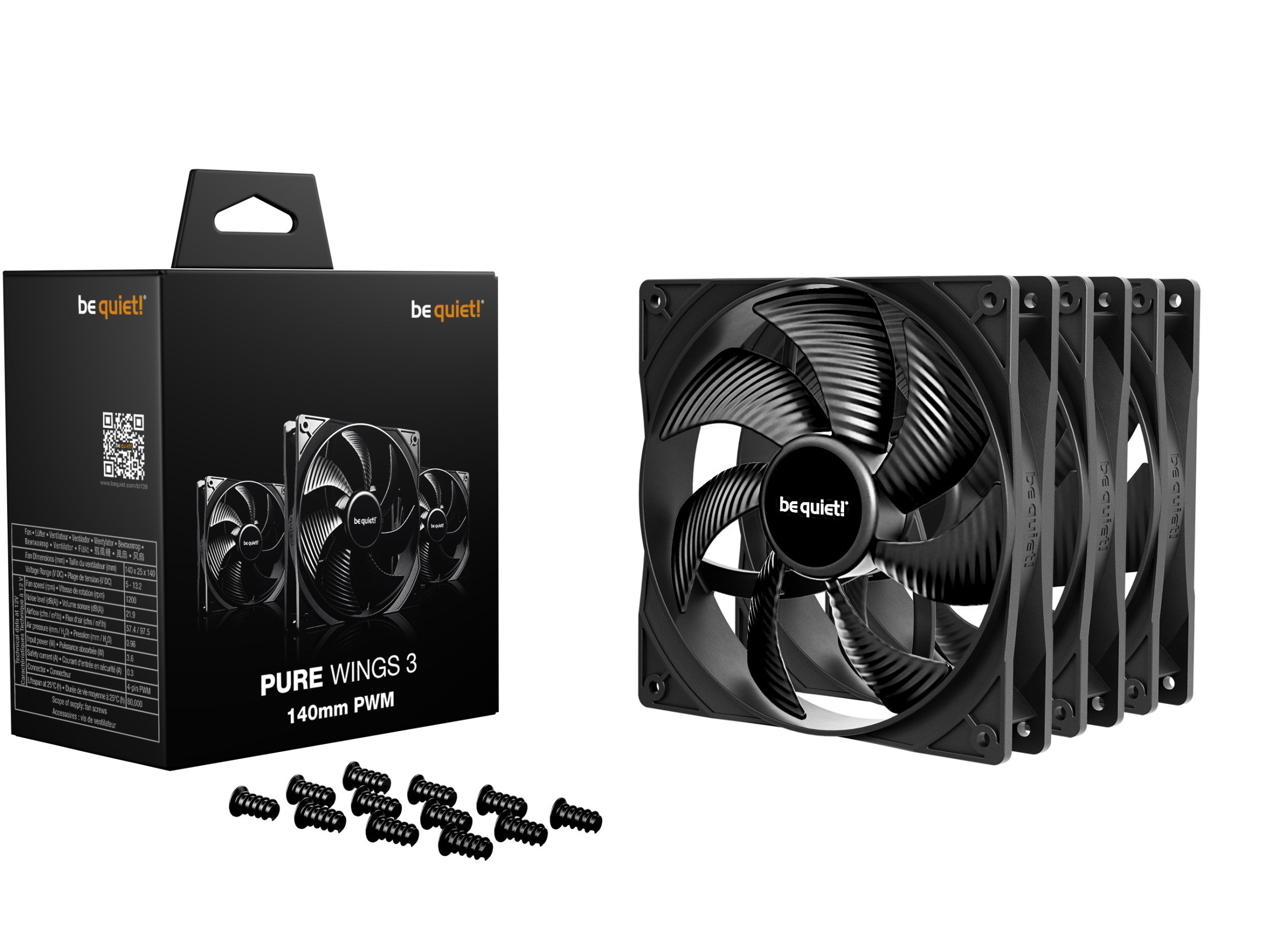 Ventilatorë PC Be Quiet Pure Wings 3 PWM, set 3x 140mm, i zi