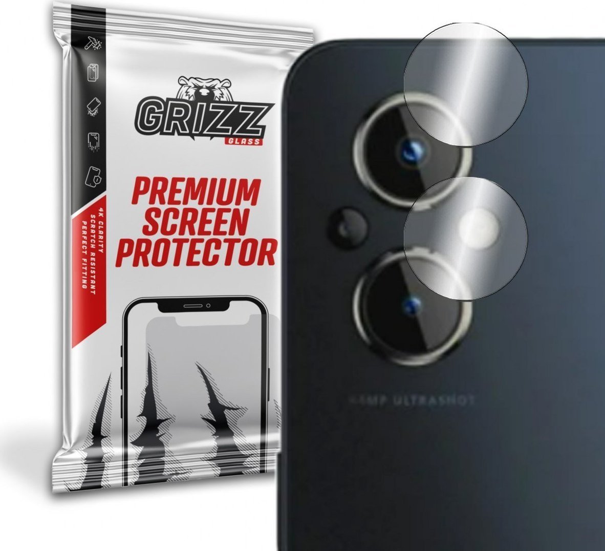 Xham kamerë GrizzGlass për OnePlus Nord N20 5G, hibrid, transparent