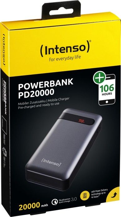 Надворешна батерија Intenso PD20000, 20000mAh, брзо полнење, графит