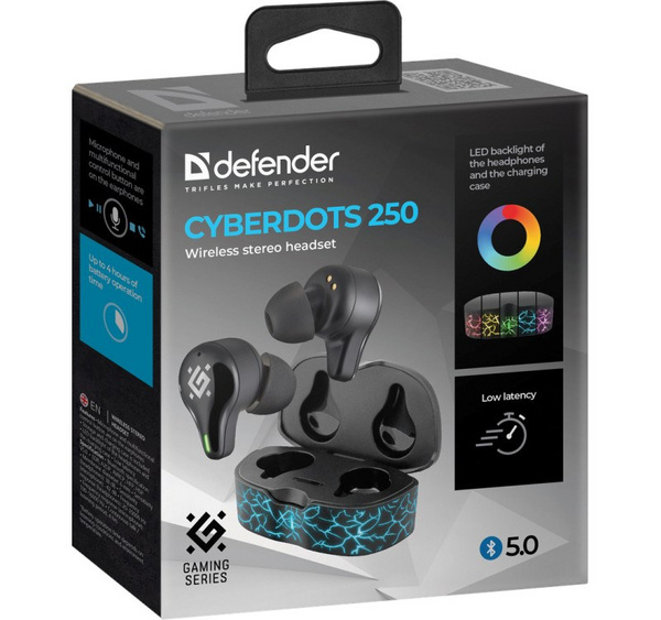Kufje Defender Cyberdots 250 Bluetooth Gaming, të zeza