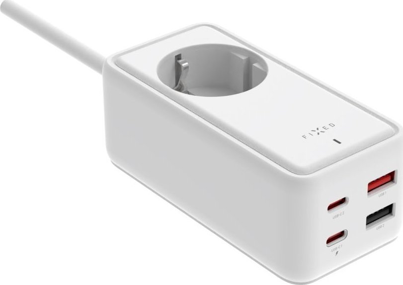 Zgjatës me karikues FIXED GaN III, 65W, 2x USB C 2x USB A, i bardhë