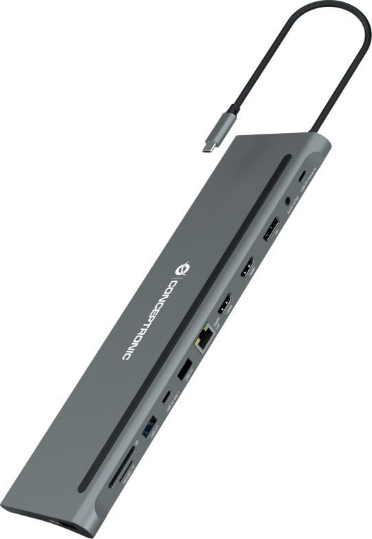 Docking station Conceptronic DONN17G, 12 në 1, USB 3.2, gri