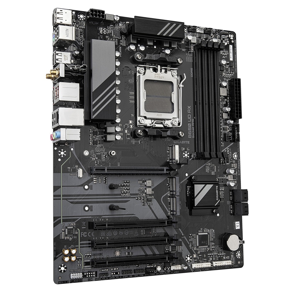 Pllakë amë GIGABYTE B650 UD AX, AMD Ryzen, 9000 Series CPUs, 6+2+2 VRM, 7600MHz, DDR5 (OC), 1xPCIe 5.0 + 2xPCIe 4.0 M.2, GbE LAN, WIFI 6, USB 3.2 Gen 2