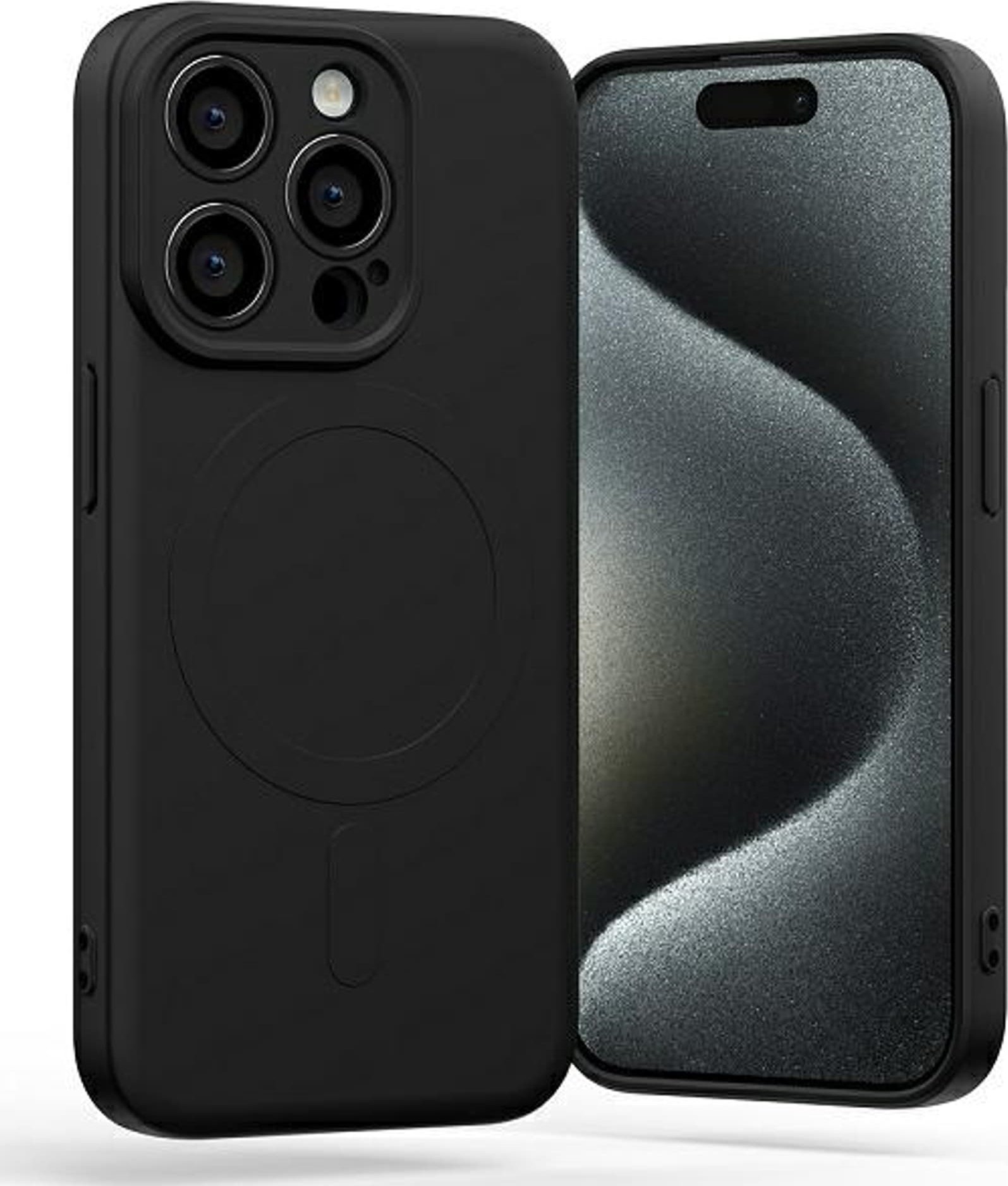 Mbështjellës telefoni Mercury Semi Silicon MagSafe për iPhone 15 Pro Max, silikon gjysëm i fortë, me MagSafe, i zi