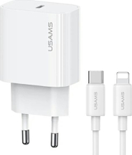 Мрежен полнач Usams T65 US-CC226, 1xUSB-C PD 20W, кабел USB-C Lightning 30W, бел