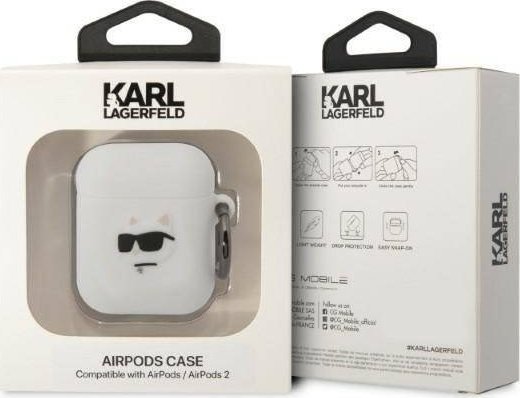Mbështjellës për AirPods Karl Lagerfeld KLA2RUNCHH, silikon, për AirPods 1/2, i bardhë