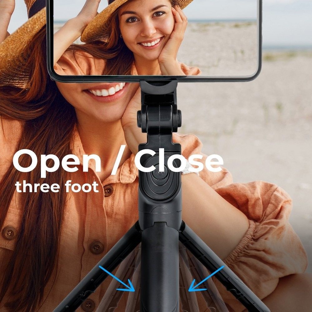 Selfie stick Partner Tele.com SSTR-11, tripod me pasqyrë, telekomandë Bluetooth, i zi