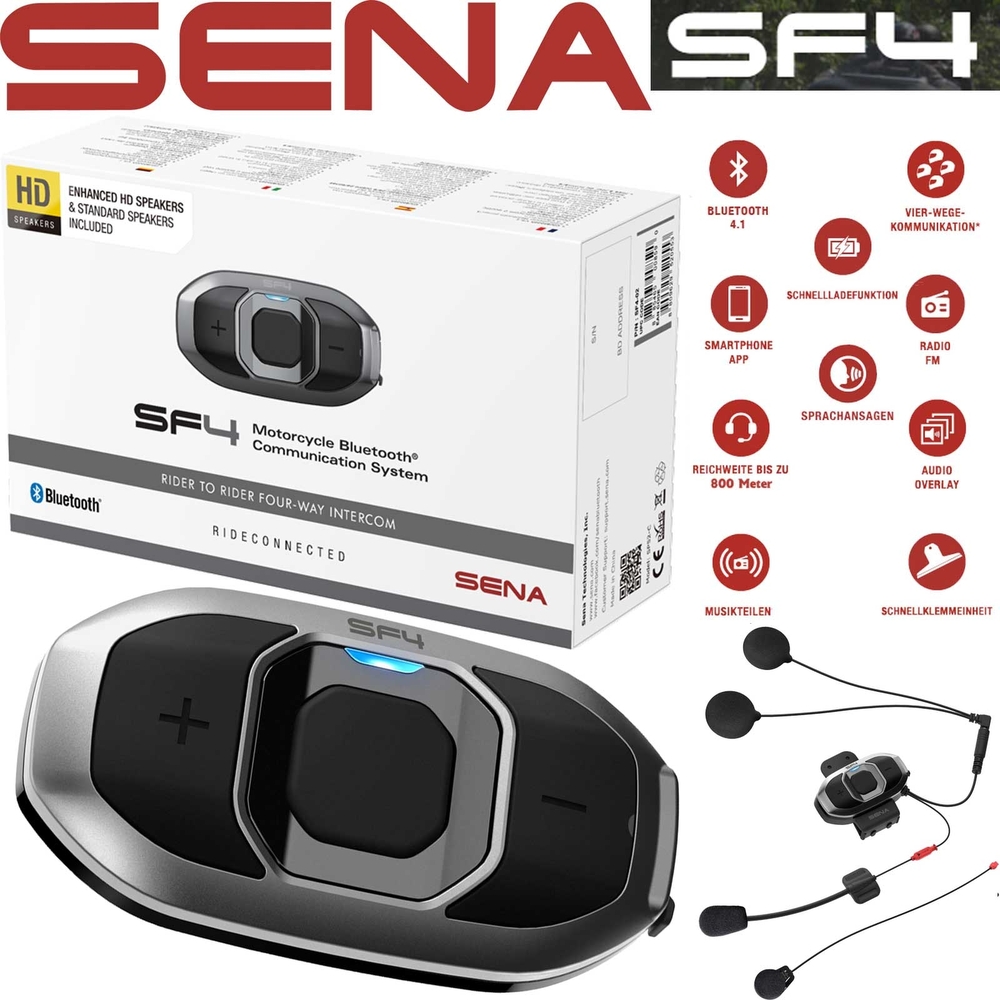 Sistem komunikimi për motor Sena SF4, Bluetooth 4.1, intercom deri 4 përdorues, i zi