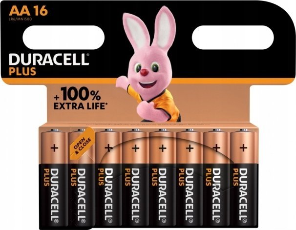 Bateri alkaline Duracell Plus AA, 1.5V, paketim 16 copë
