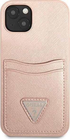 Mbulesë telefoni Guess GUHCP13SPSATPP për iPhone 13 mini 5.4", hardcase Saffiano me xhep karte, rozë