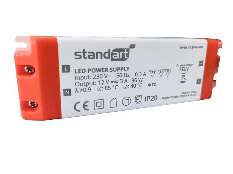 Адаптер LED Standard POWER ADAPTER 36W, 3A 12V DC, IP20, бел