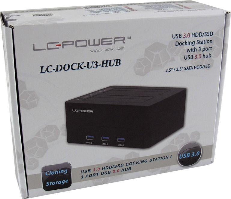 Doking stacion LC-Power LC-DOCK-U3-HUB, 2.5"/3.5" SATA, USB 3.2 Gen 1, i zi