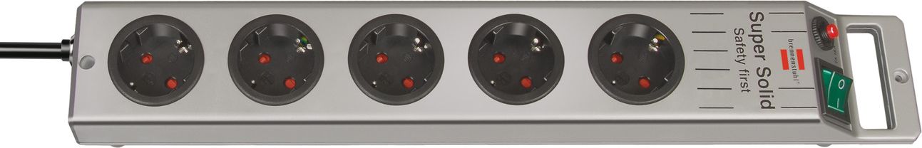 Kabllo vazhduese Brennenstuhl Super-Solid-Line, 5 priza, 2.5m, e argjendtë