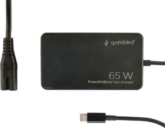Полнач GaN Gembird CC65W, 65W, USB C PD QC 4, црн