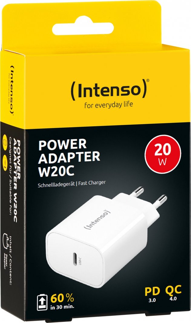 Полнач за ѕид Интенсо Повер Адаптер W20C, USB C, 20W, црн