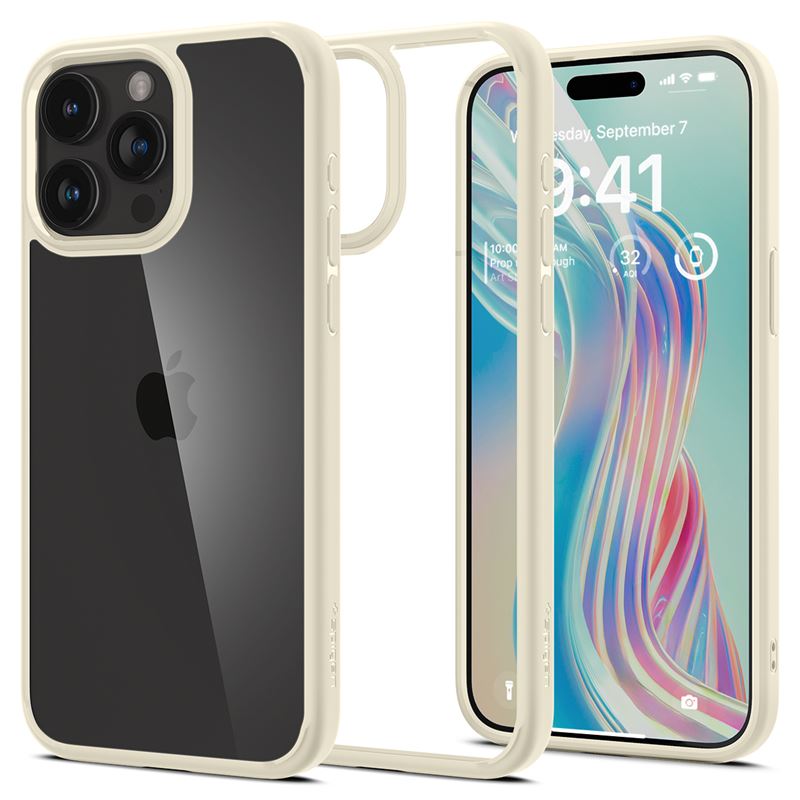 Mbrojtëse për celular Spigen Crystal Hybrid, për iPhone 15 Pro Max, bezhë