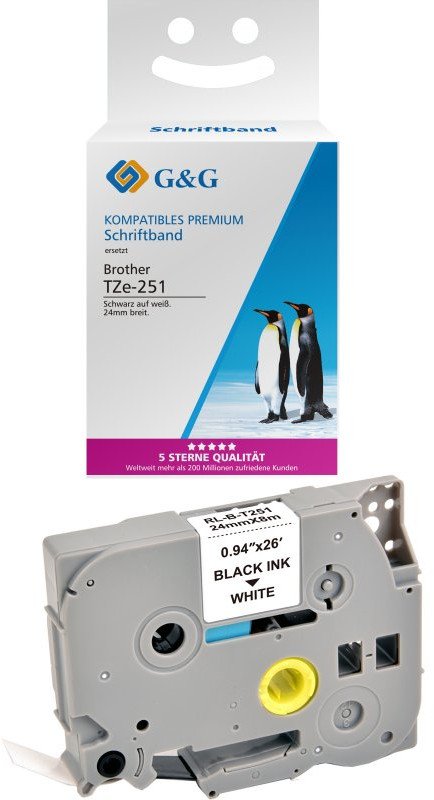 Лента за етикетирање G&amp;G, 24mm, 8m, бела со црн текст