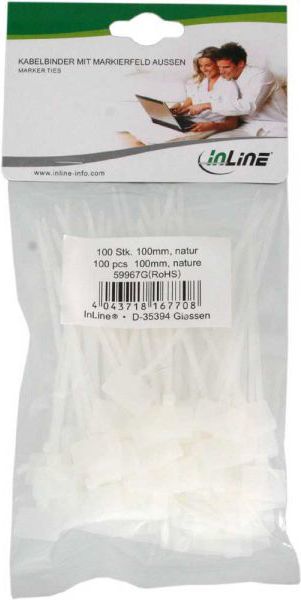 Kapëse kabllosh InLine Cable Tie 59967G, set 100 copë, të bardha