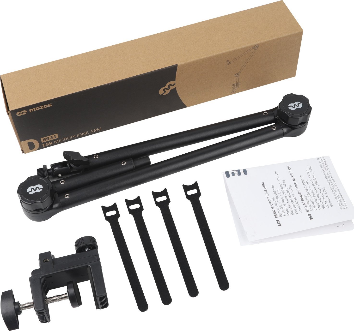 Држач за микрофон Mozos SB33, носивост 1.2kg, навој 3/8\", црна