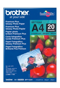 Letër për printer Brother Premium Glossy BP71GA4, 20 fleta, A4, 260g