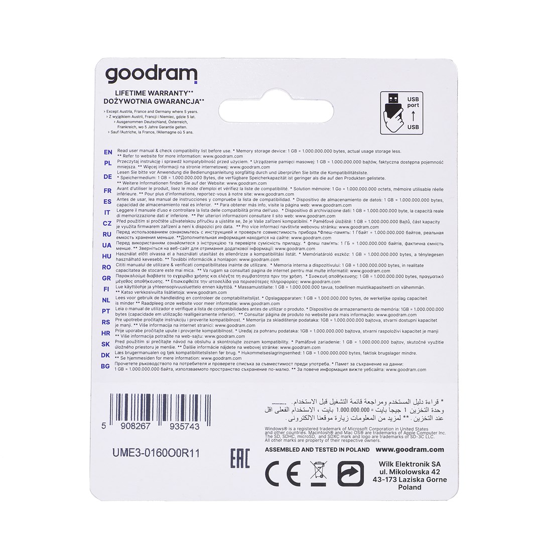 USB Goodram UME3-0160O0R1, 16 GB, USB Type-A