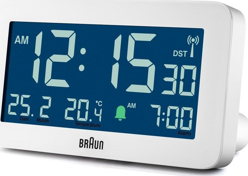 Radio me alarm Braun BC10 DCF, dixhitale, me ekran LCD, e bardhë