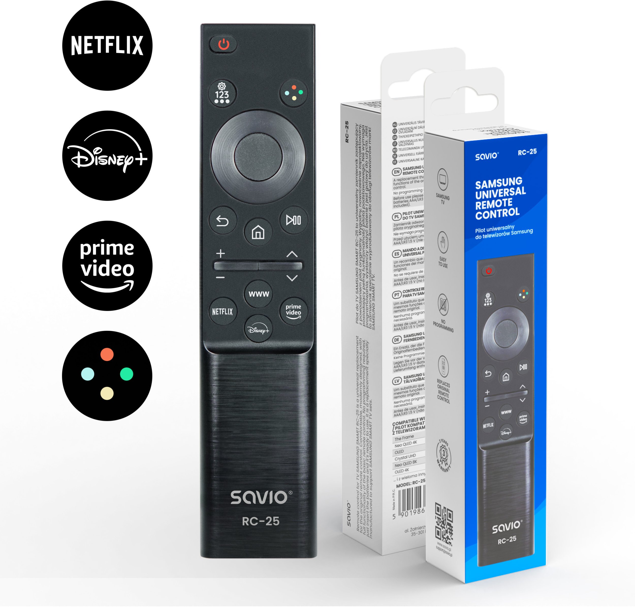 Telekomandë Savio RC-25, për TV Samsung, infra të kuqe, e zezë