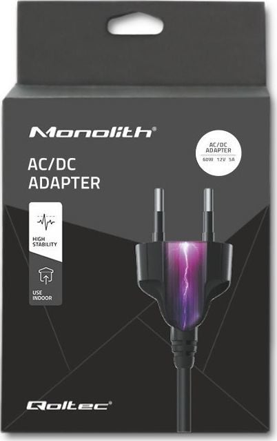 Furnizues energjie Qoltec Desktop Power Supply 60W, 12V 5A, dalje 5.5 x 2.1 mm, i zi