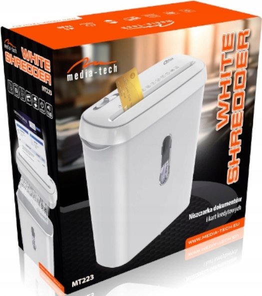 Уништвач на документи Media-Tech MT223, права сечка, 5 листови, бел