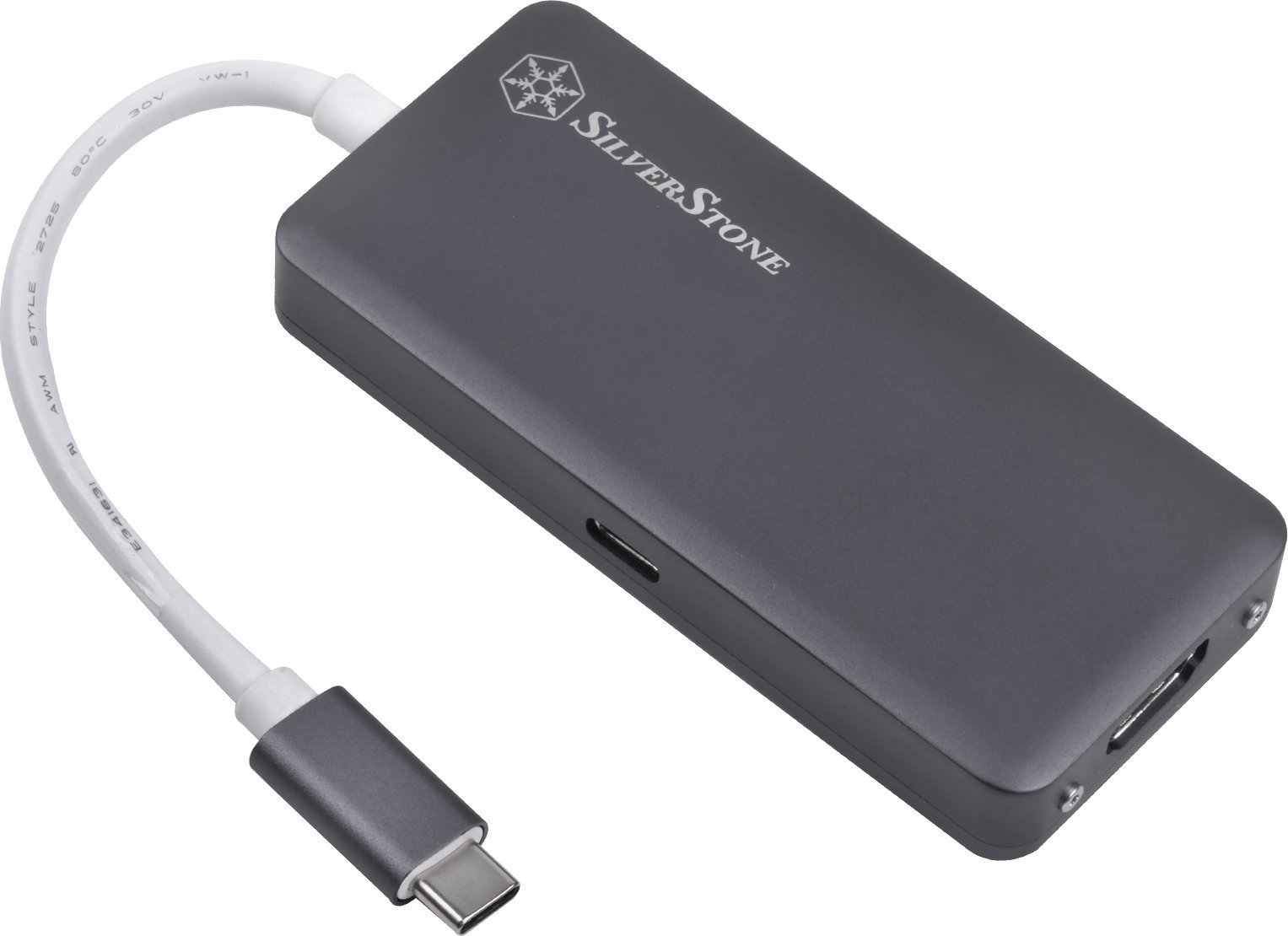 Adapter USB C Silverstone SST EP14C, USB 3.1 Gen1 në HDMI, 3x USB A 3.1 Gen1, gri
