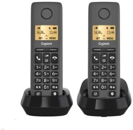 Telefon pa tela Gigaset Basic 100 Duo, set me 2 receptorë, DECT, i zi