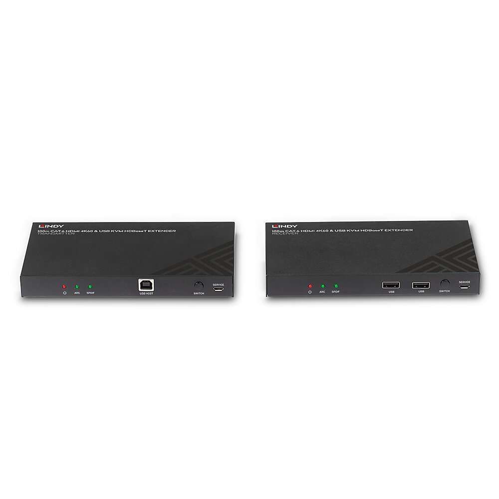 HDMI екстендер Lindy HDBaseT KVM 100m, 4K60, Cat.6, црн
