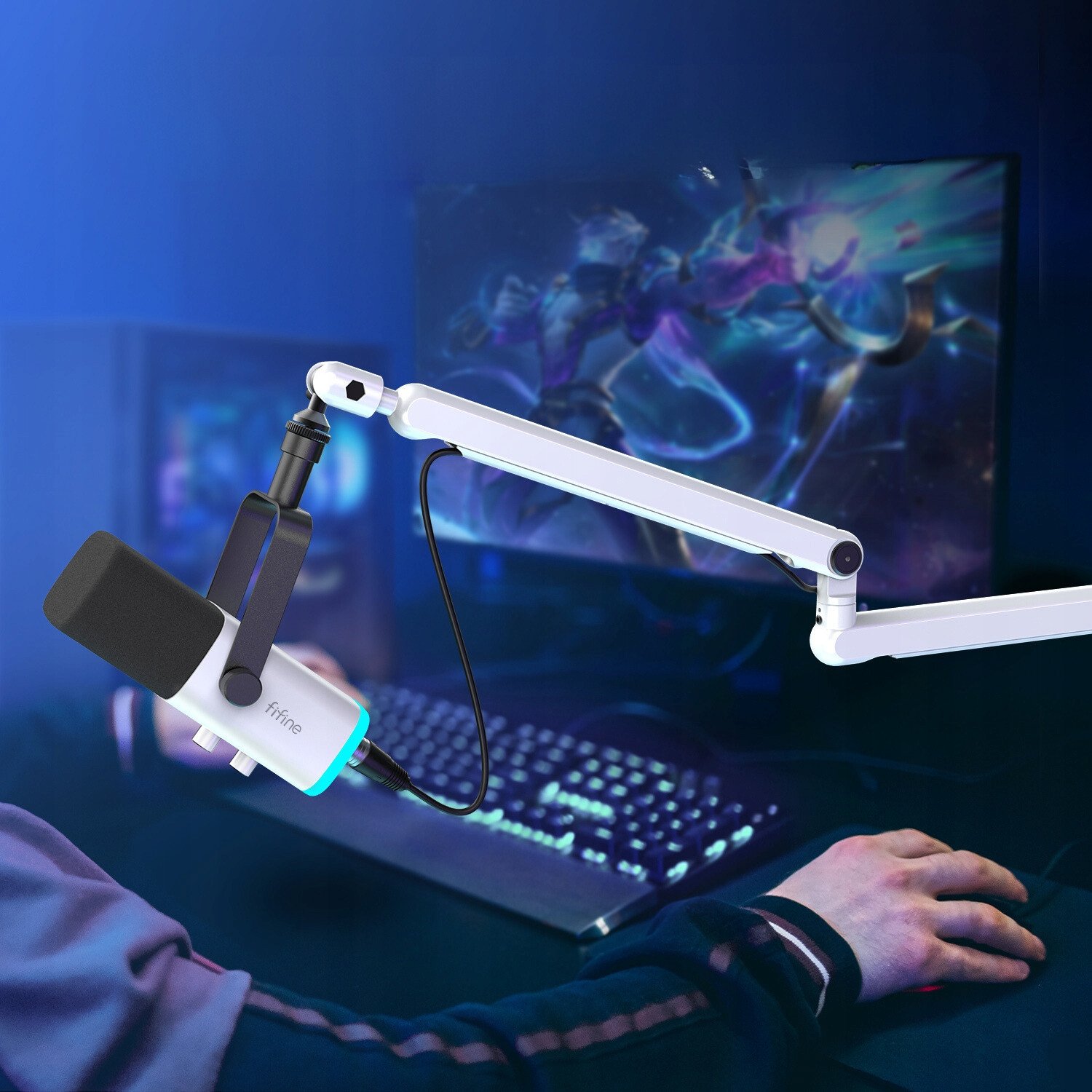 Mikrofon dinamik Fifine TAM8W, XLR USB, me boom arm, i zi