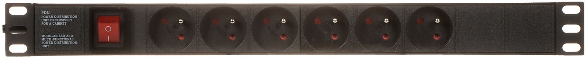 Shirit rryme PD-6/R, 6 priza, 1U RACK 19", me çelës