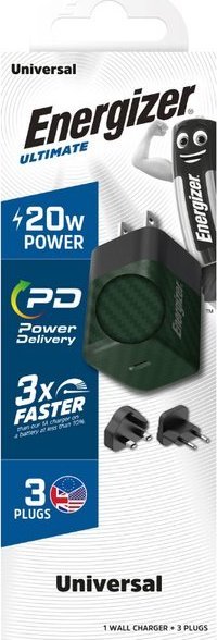 Karikues energjie Energizer Ultimate Charger, GaN 20W PD, me adapterë EU UK US, i gjelbër