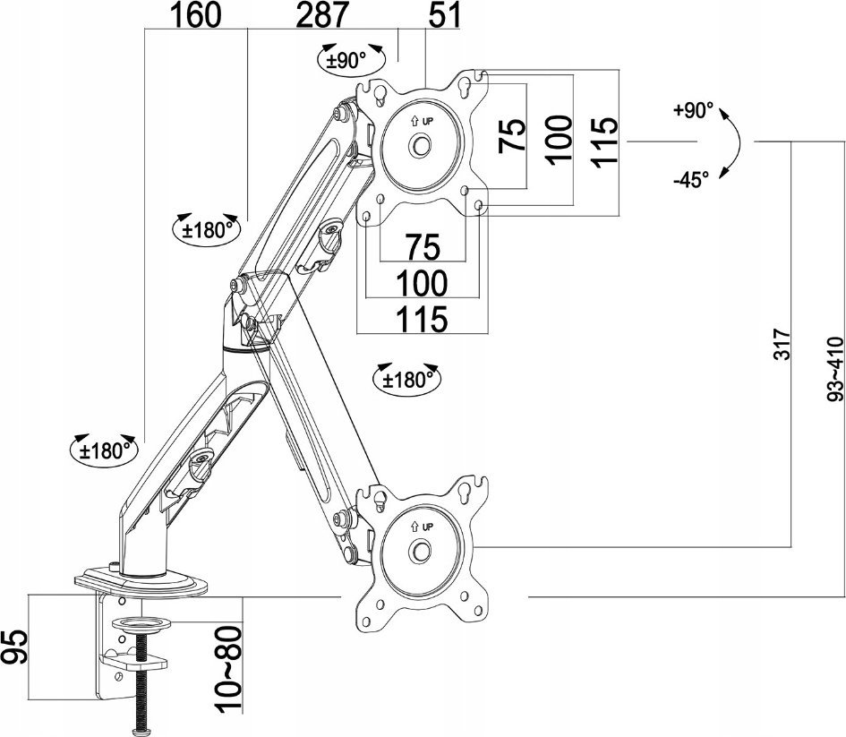 Држач за монитор Maclean MC-860N, 13"-27", VESA 75x75 100x100, црн