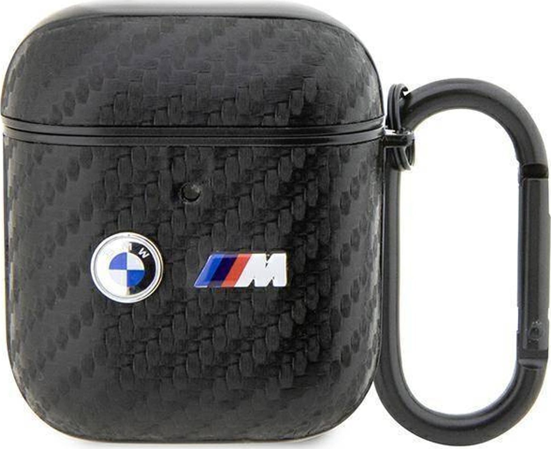 Mbulesë BMW për AirPods 1/2, Carbon Double Metal Logo, e zezë