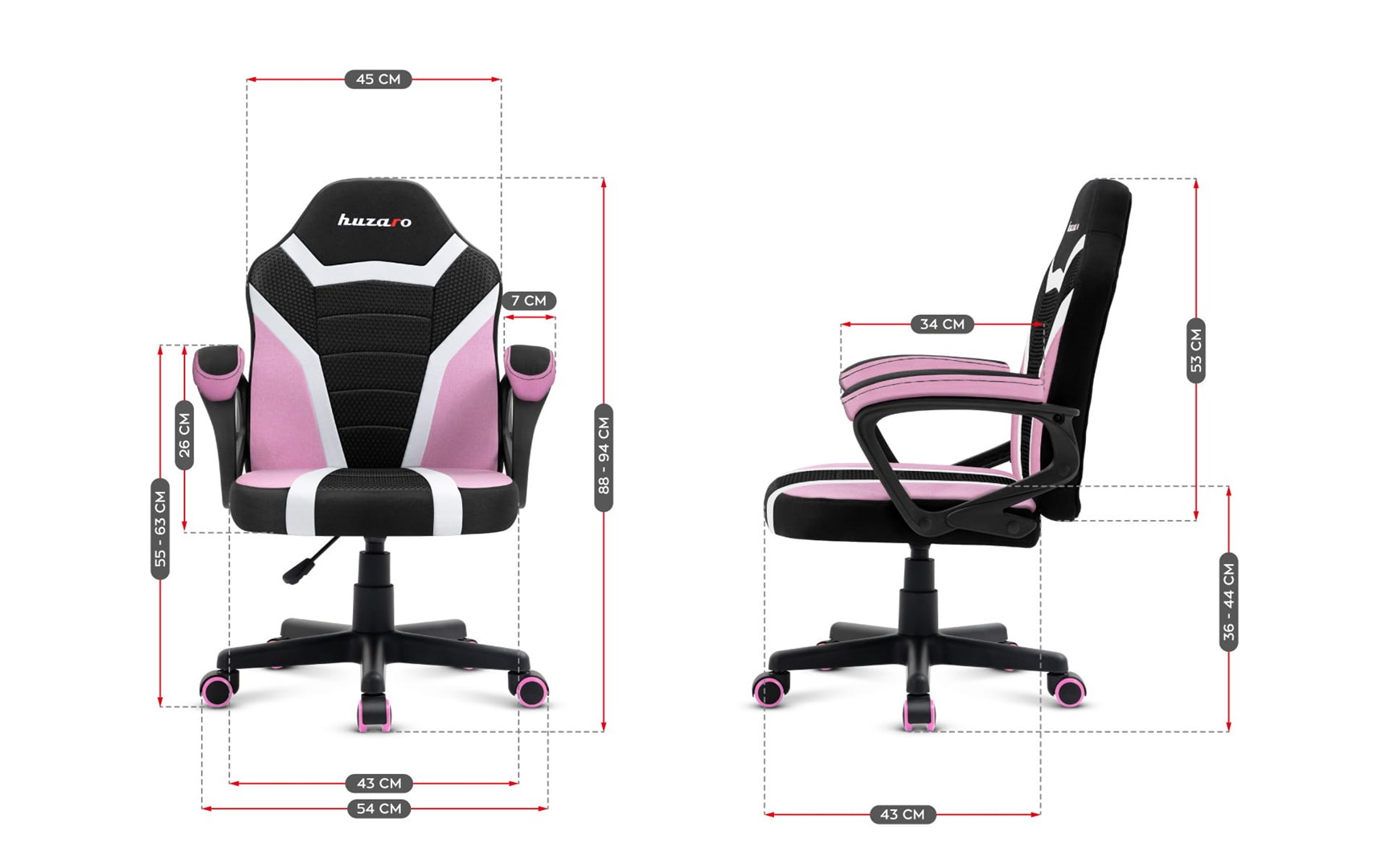 Karrige gaming për fëmijë Huzaro Ranger 1.0, 130kg, Mesh, 80-150cm, rozë