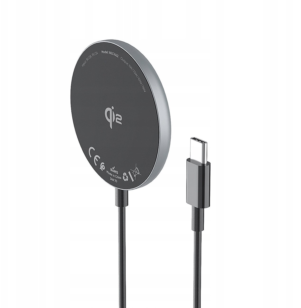 Karikues wireless Wozinsky 15W Qi2, karikim i shpejtë, induktiv, i zi