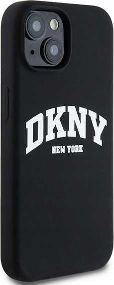 Mbulesë telefoni DKNY Liquid Silicone Arch Logo MagSafe për iPhone 15 Plus, silikon i lëmuar, MagSafe, e zezë