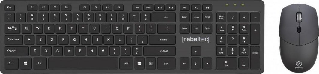 Set tastierë dhe maus Rebeltec MAXIM, wireless 2.4GHz, 104 taste, i zi