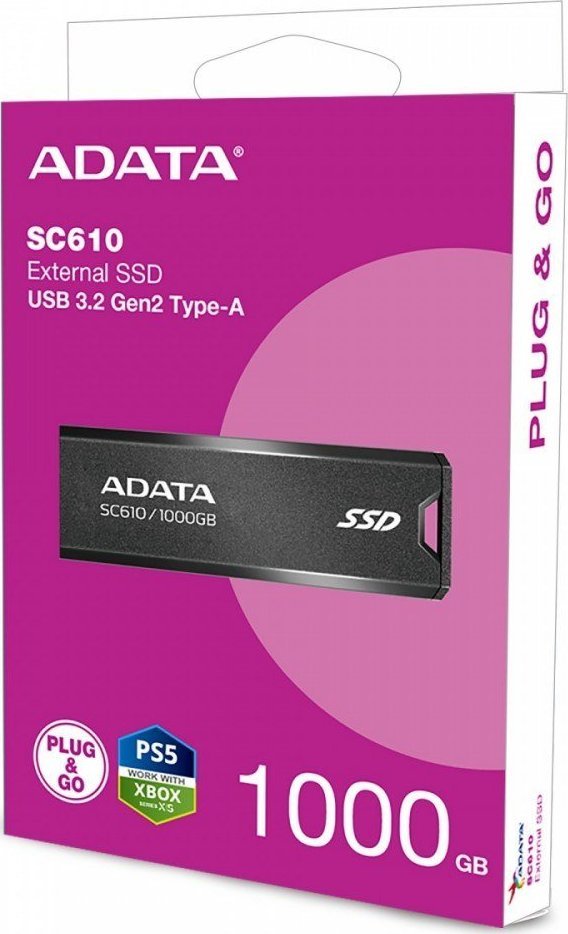 SSD i jashtëm ADATA SC610, 1TB, USB 3.2 Gen2, i zi kuqe