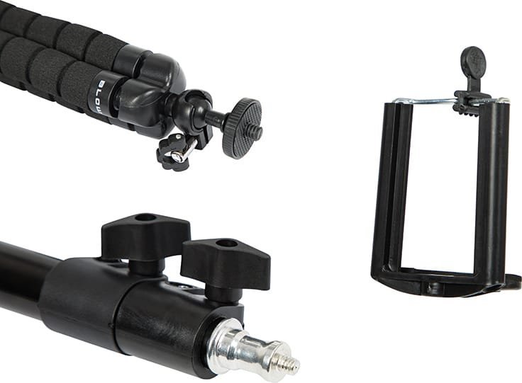 Tripod për telefon Blow BS18, set me 2 tripodë, mbajtës telefoni, i zi
