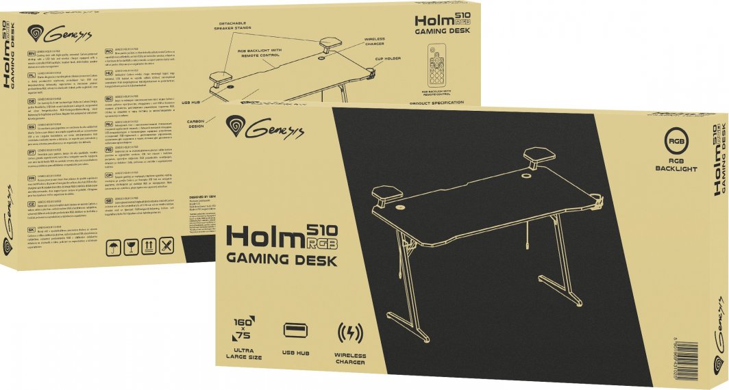 Tavolinë Genesis Holm 510 RGB 160 cm x 75 cm, e zezë