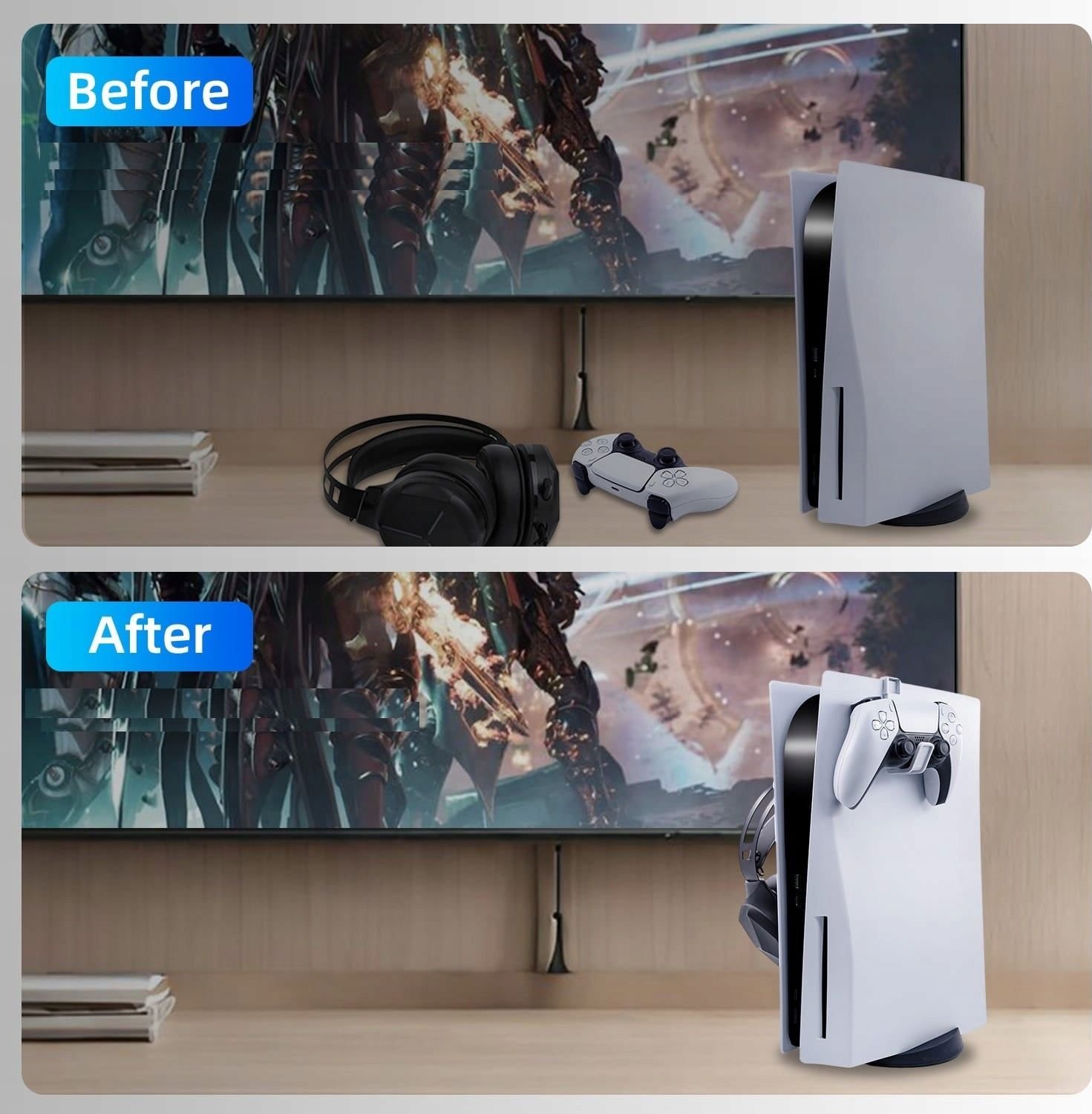 Varëse me 2 mbajtëse për kufje dhe aksesorë, për Sony PlayStation 5, vetëngjitëse, e zezë